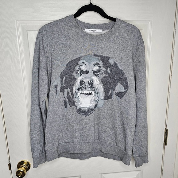 Givenchy Grey Knit Rottweiler Print Cuban Crew Neck S Men's Unisex Sweatshirt - Picture 2 of 8